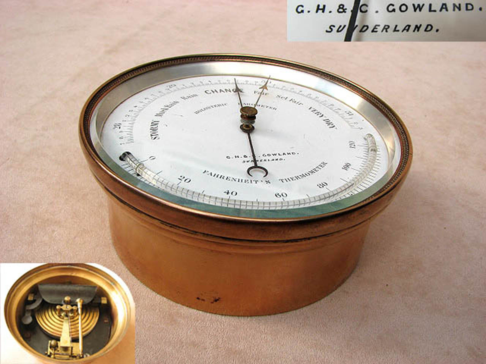 19th C Holosteric Barometer & Thermometer  by PHNB for G.H & C. Gowland, Sunderland